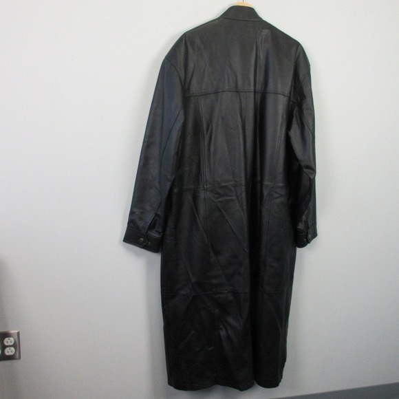 Charles Klein Genuine Leather Trench Coat Men XL Black Full Length Gothic 2320 - Picture 2 of 16